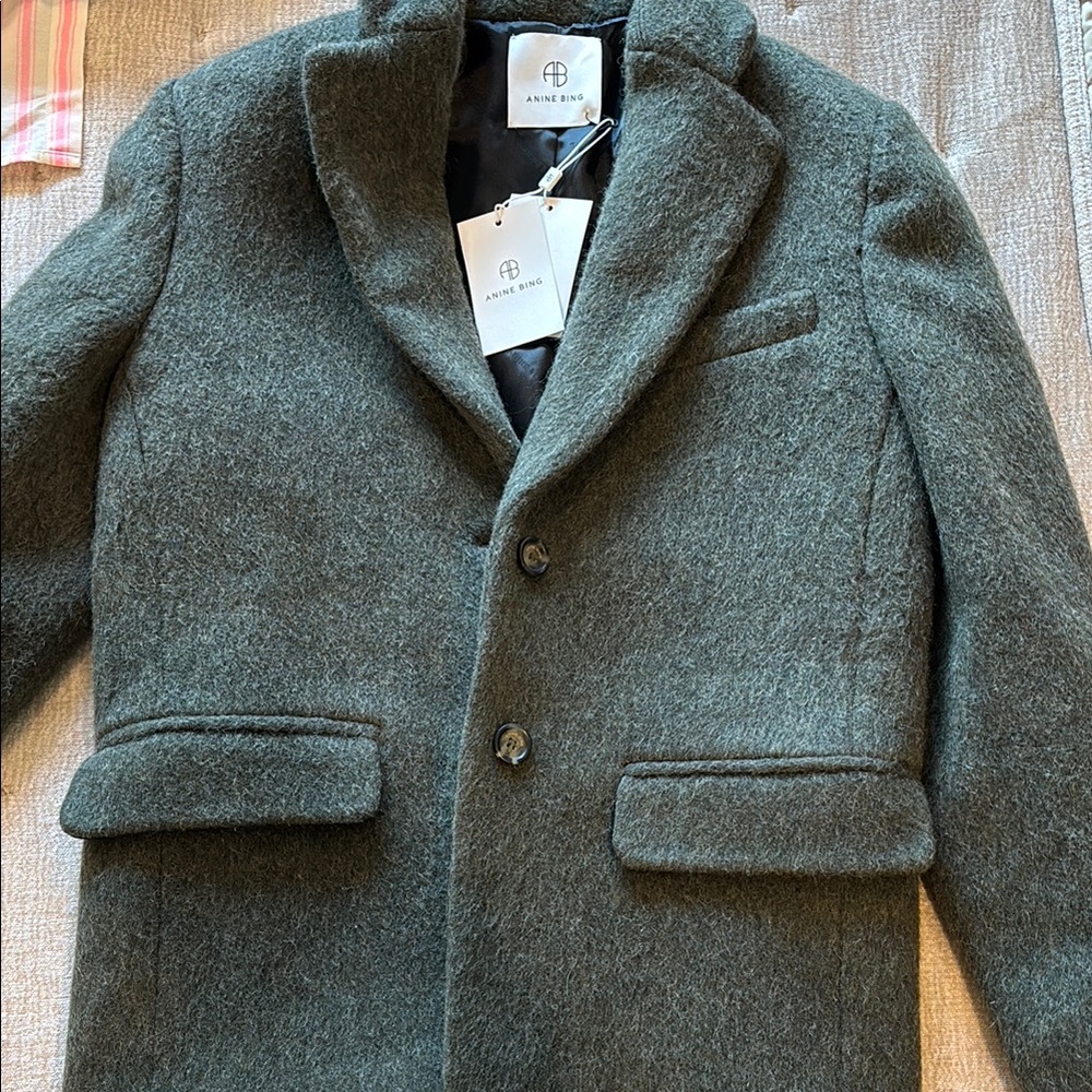 XXS Anine Bing Quinn Blazer in Dark Army Green - Wool